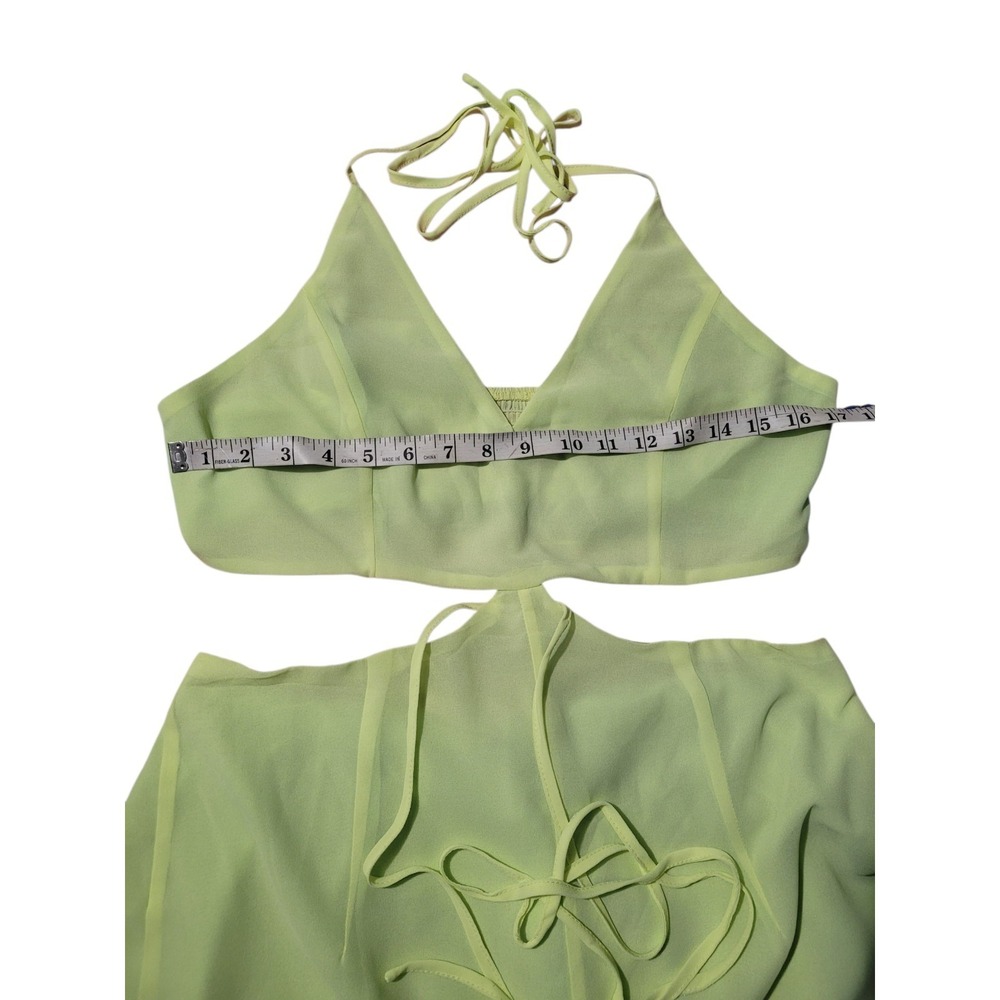 Fashion Nova Beach Views Chiffon Jumpsuit Women's Size XL Lime Halter Wide Leg - Picture 11 of 14